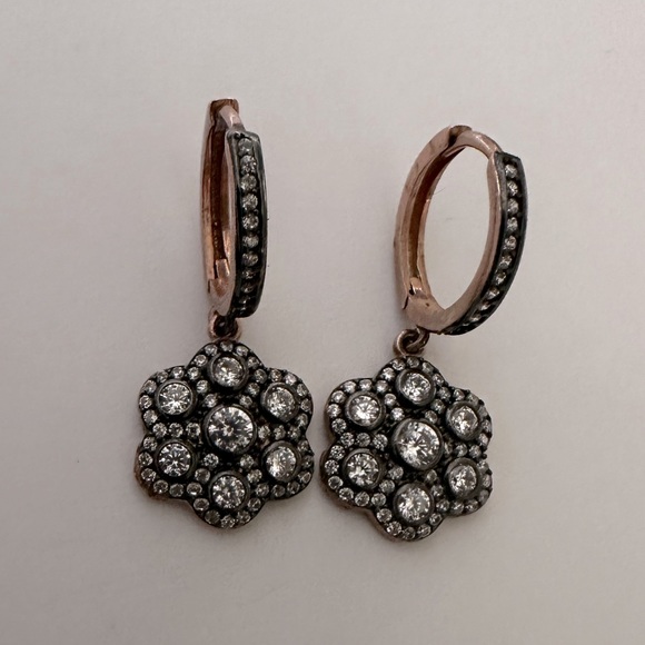 Jewelry - 925 Silver round hoop zirconia cz stones hoop earrings 14k rose gold plated